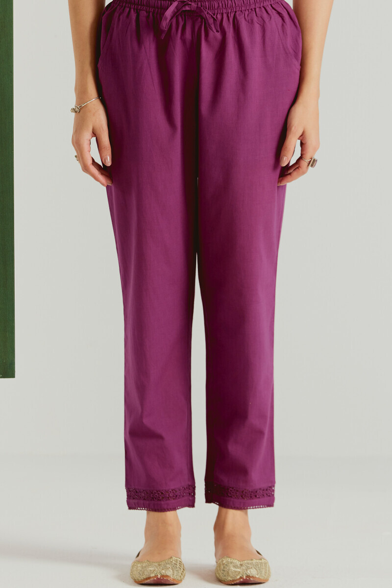 Purple Handcrafted Cotton Narrow Pants