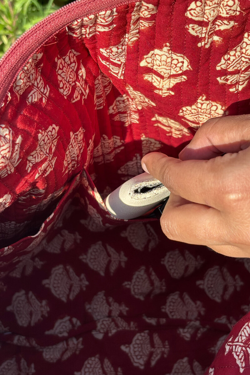 Red Hand Block Printed Viscose Holdall Bag