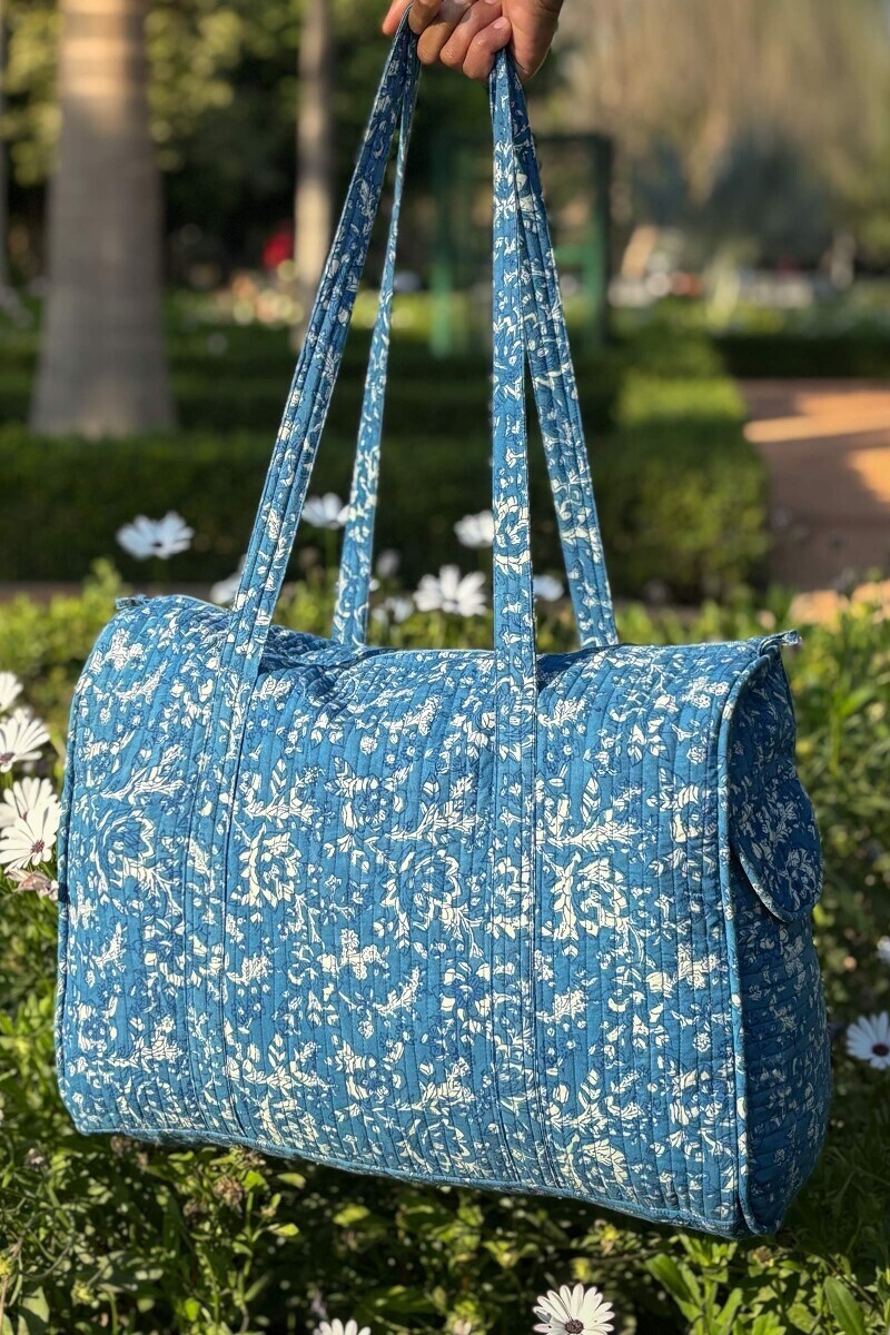 Indigo Hand Block Printed Cotton Holdall Bag