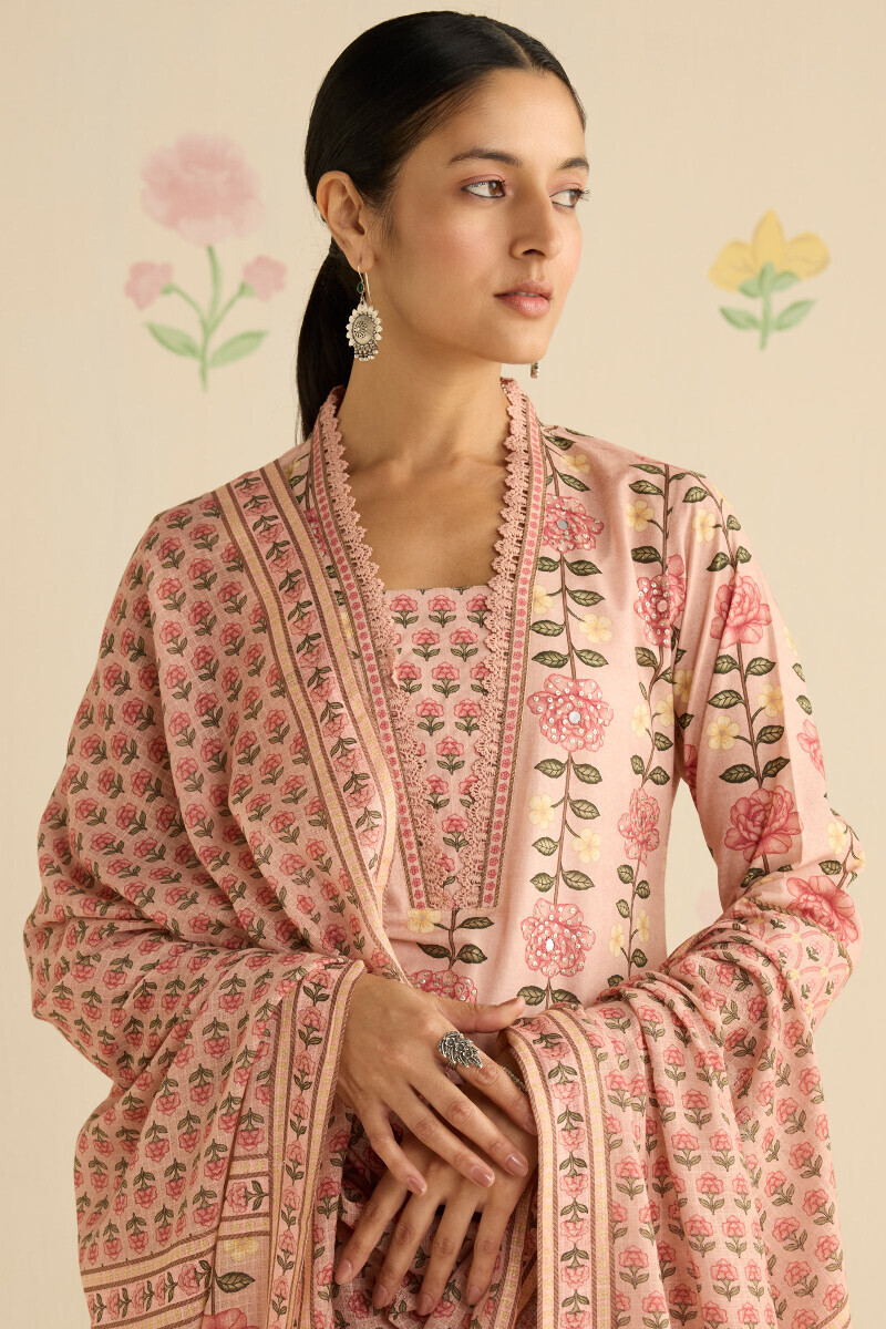 Peach Printed Kota Dupatta