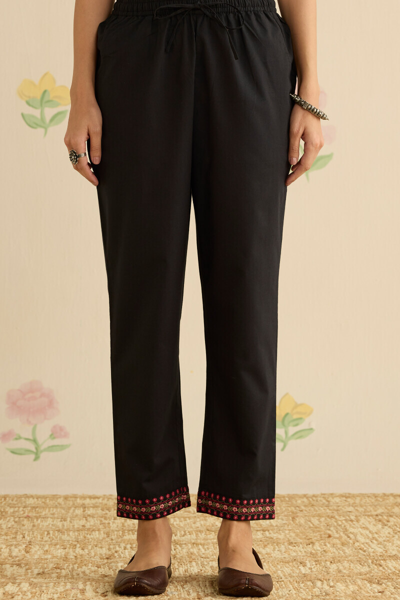 Black Handcrafted Cotton Narrow Pants