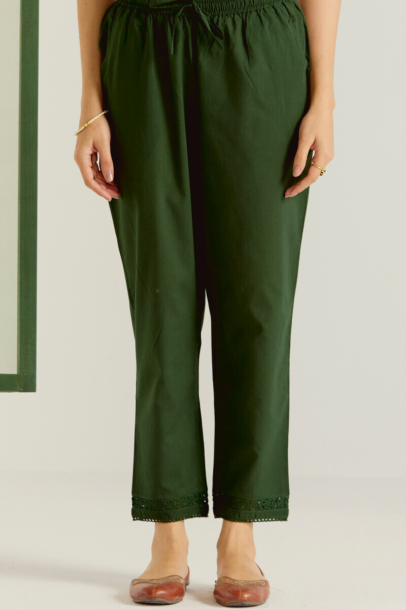 Green Handcrafted Cotton Narrow Pants