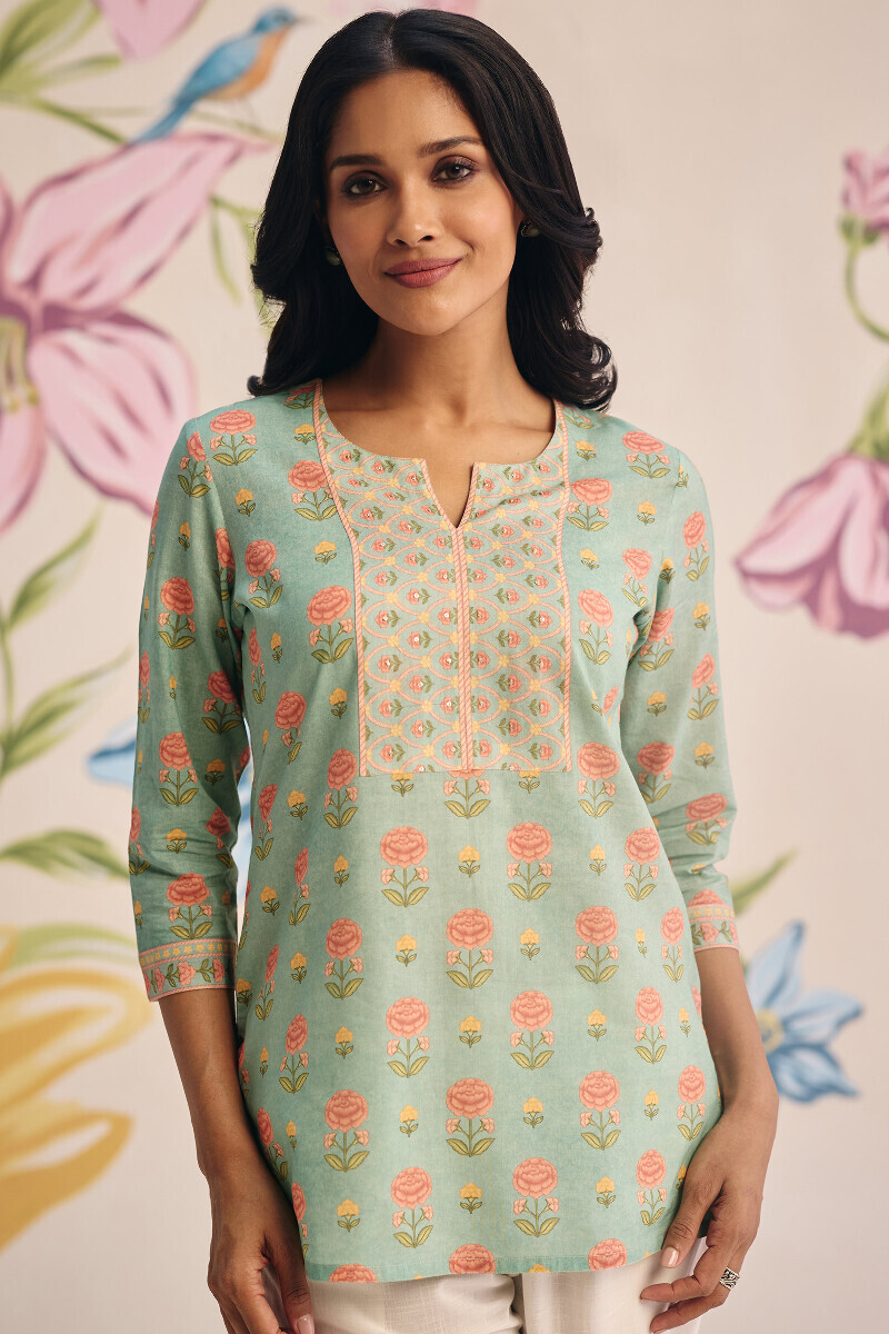 Blue Printed Cotton Top