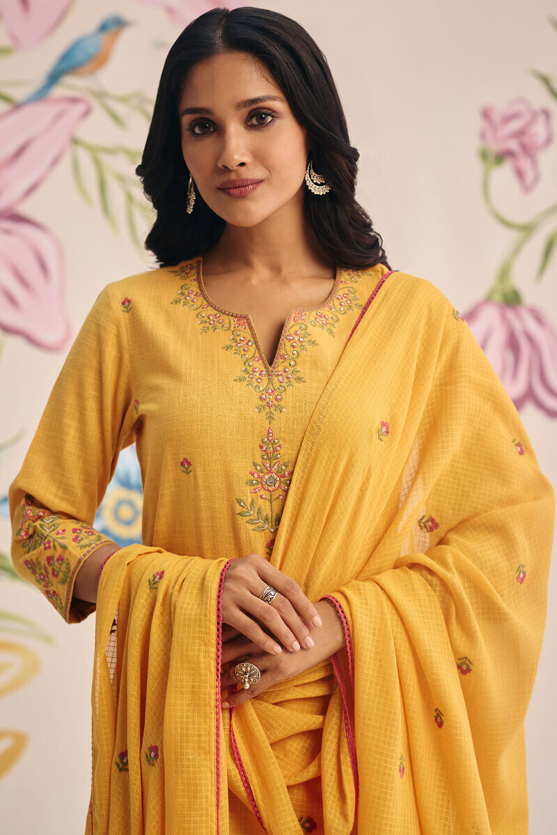 Yellow Handcrafted Kota Dupatta