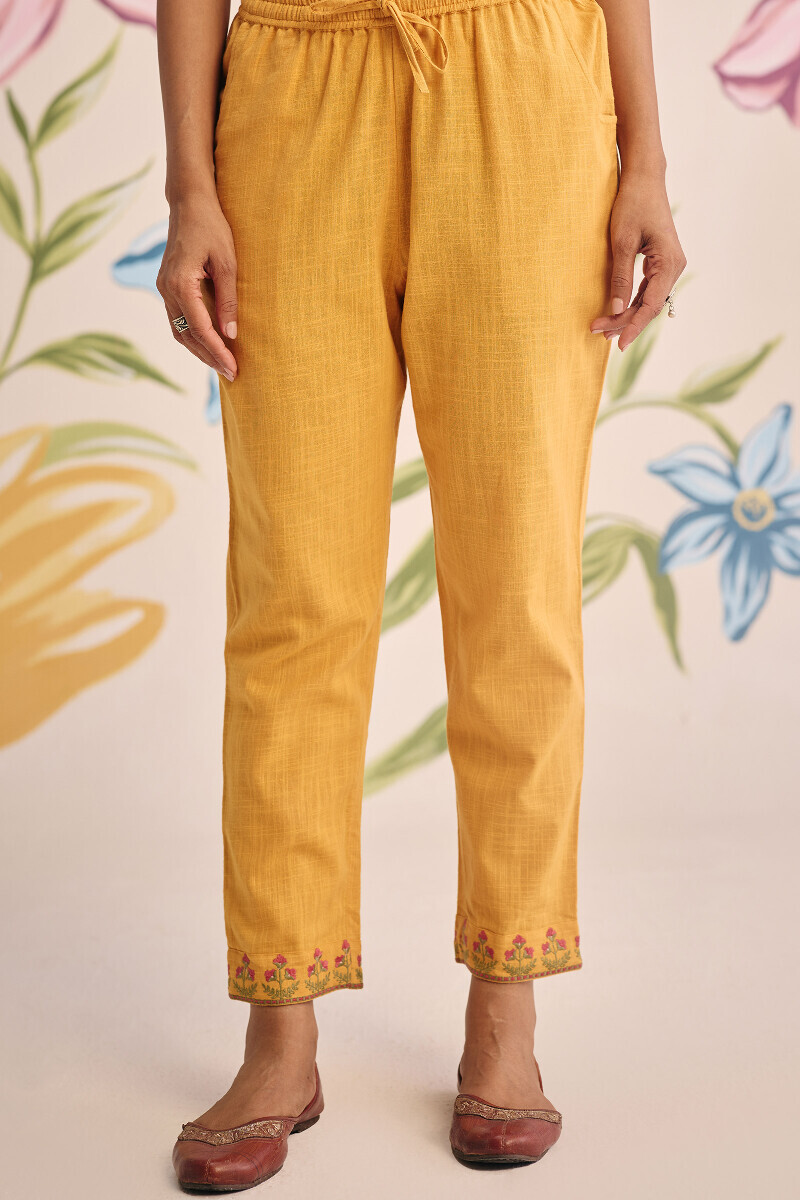 Mustard Handcrafted Guaze Slub Narrow Pants