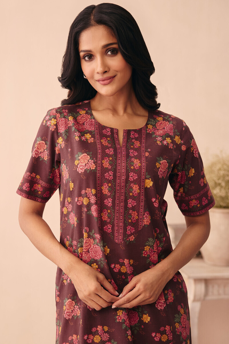 Brown Printed Cotton Kaftan