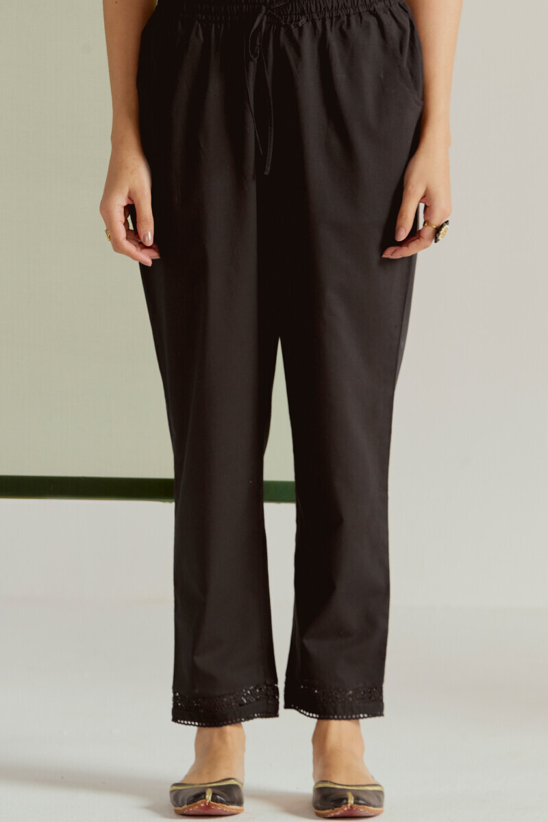 Black Handcrafted Cotton Narrow Pants