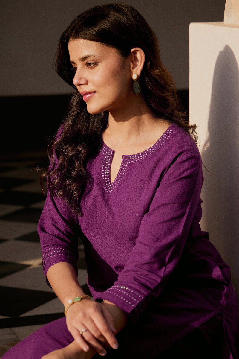 Purple Handcrafted Straight Gauze Slub Kurta