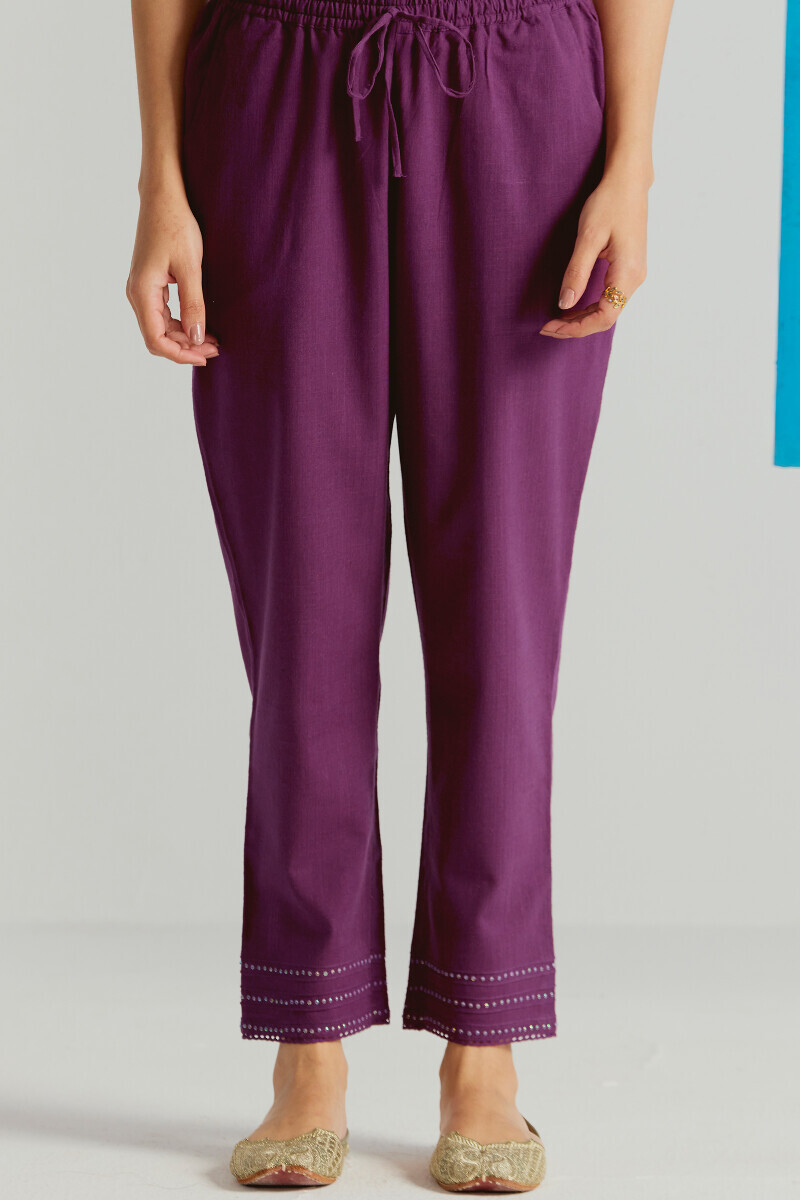 Purple Handcrafted Gauze Slub Narrow Pants