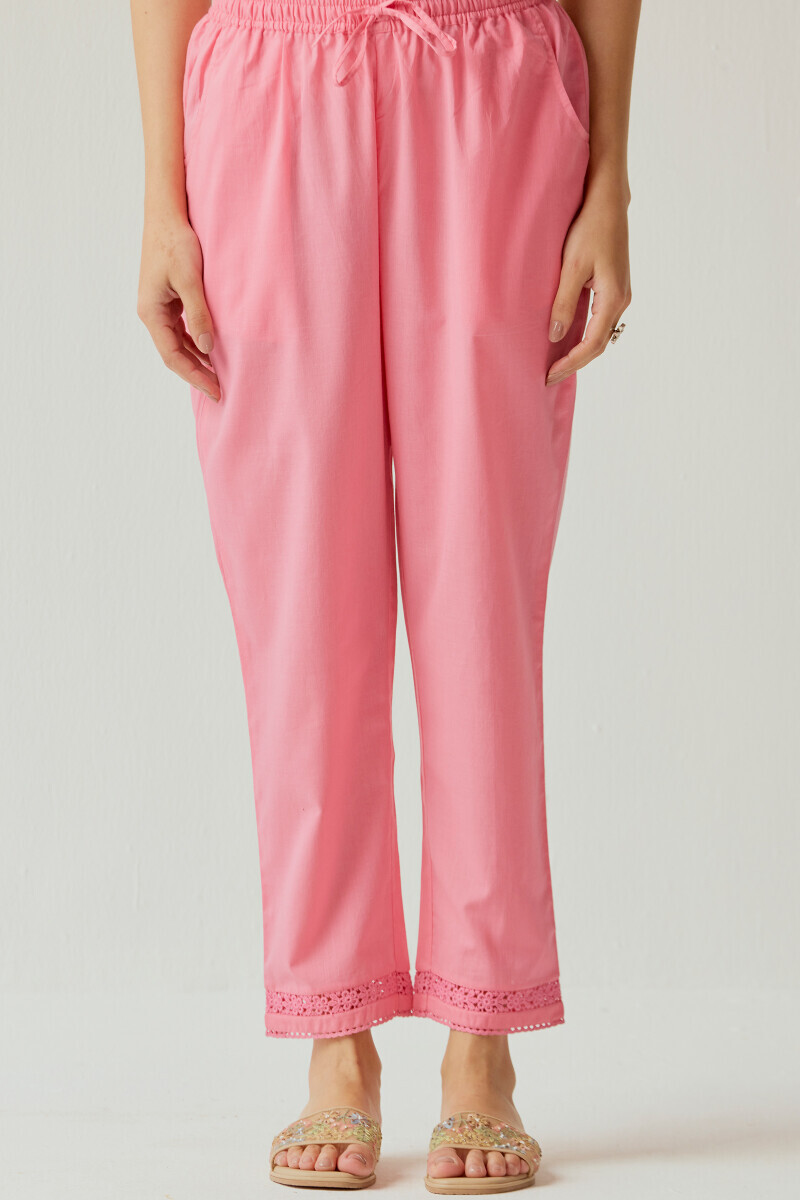 Pink Handcrafted Cotton Narrow Pants