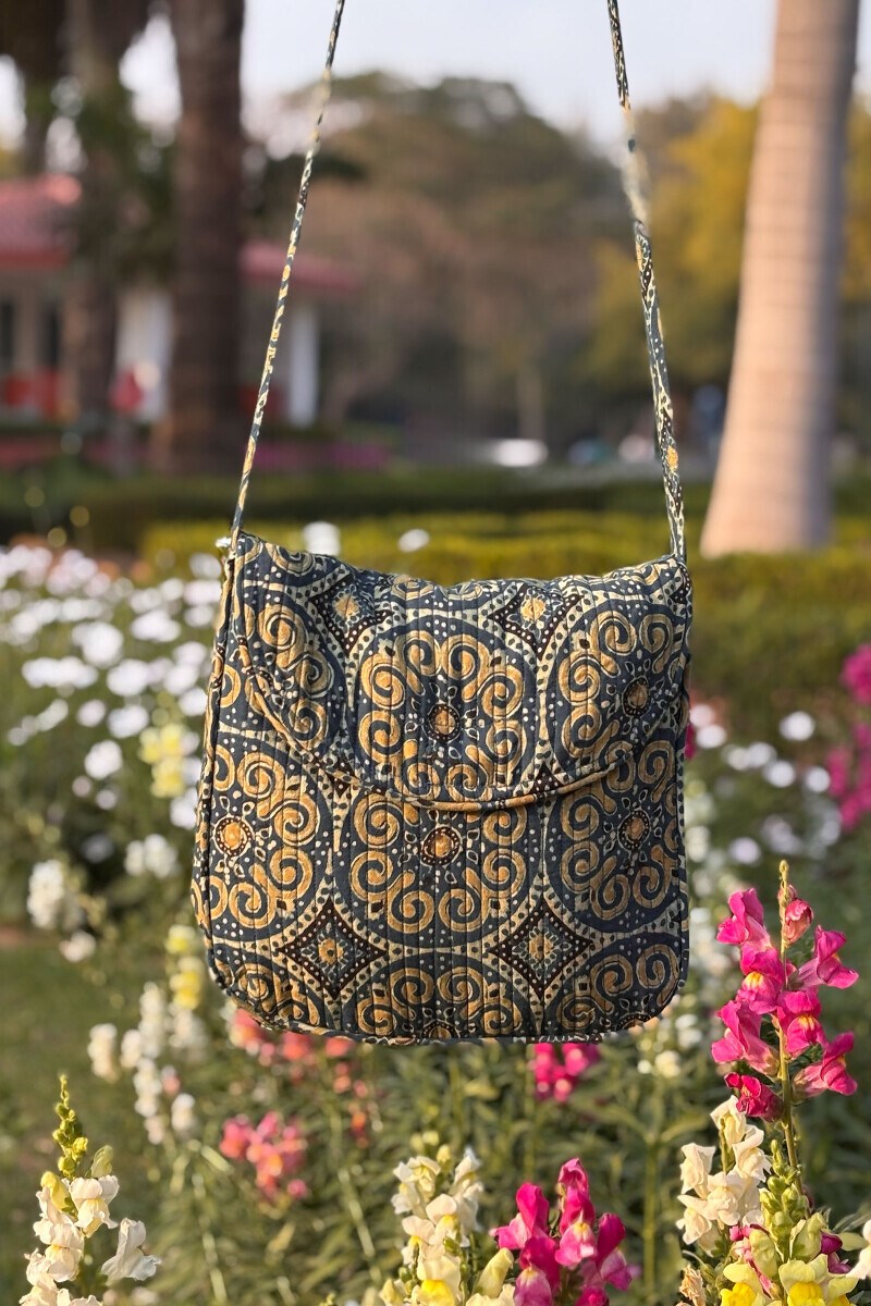 Blue Hand Block Printed Cotton Cross Body Bag