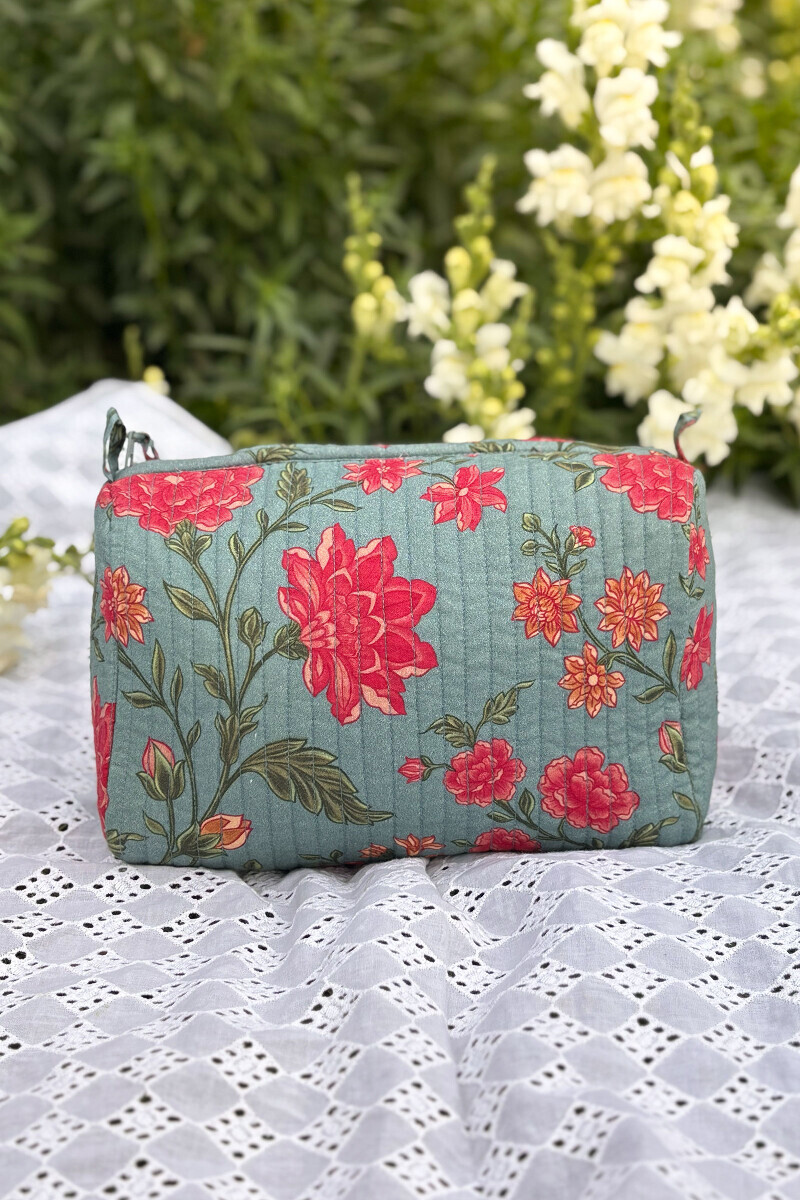 Blue Printed Cotton Toiletry Pouch