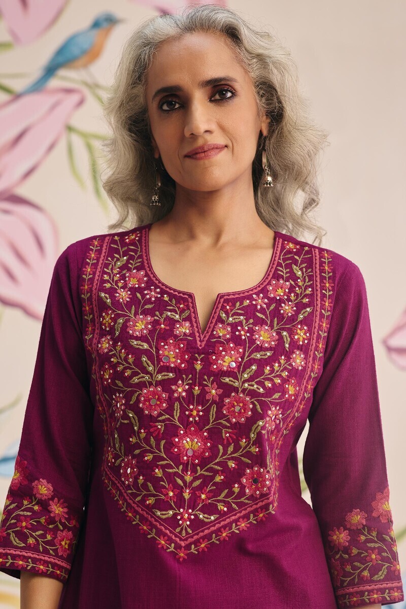 Pink Handcrafted Straight Gauze Slub Kurta