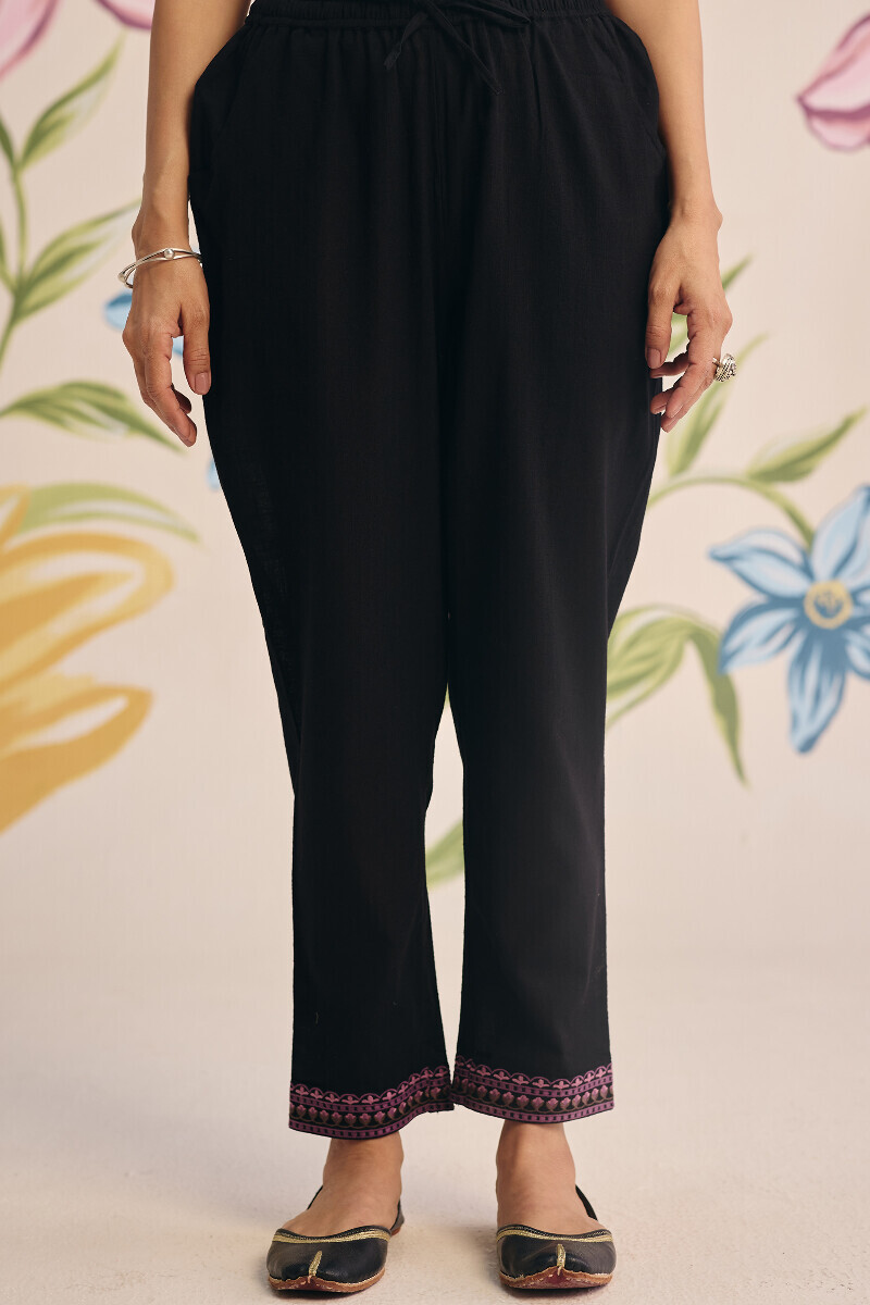 Black Handcrafted Gauze Slub Narrow Pants