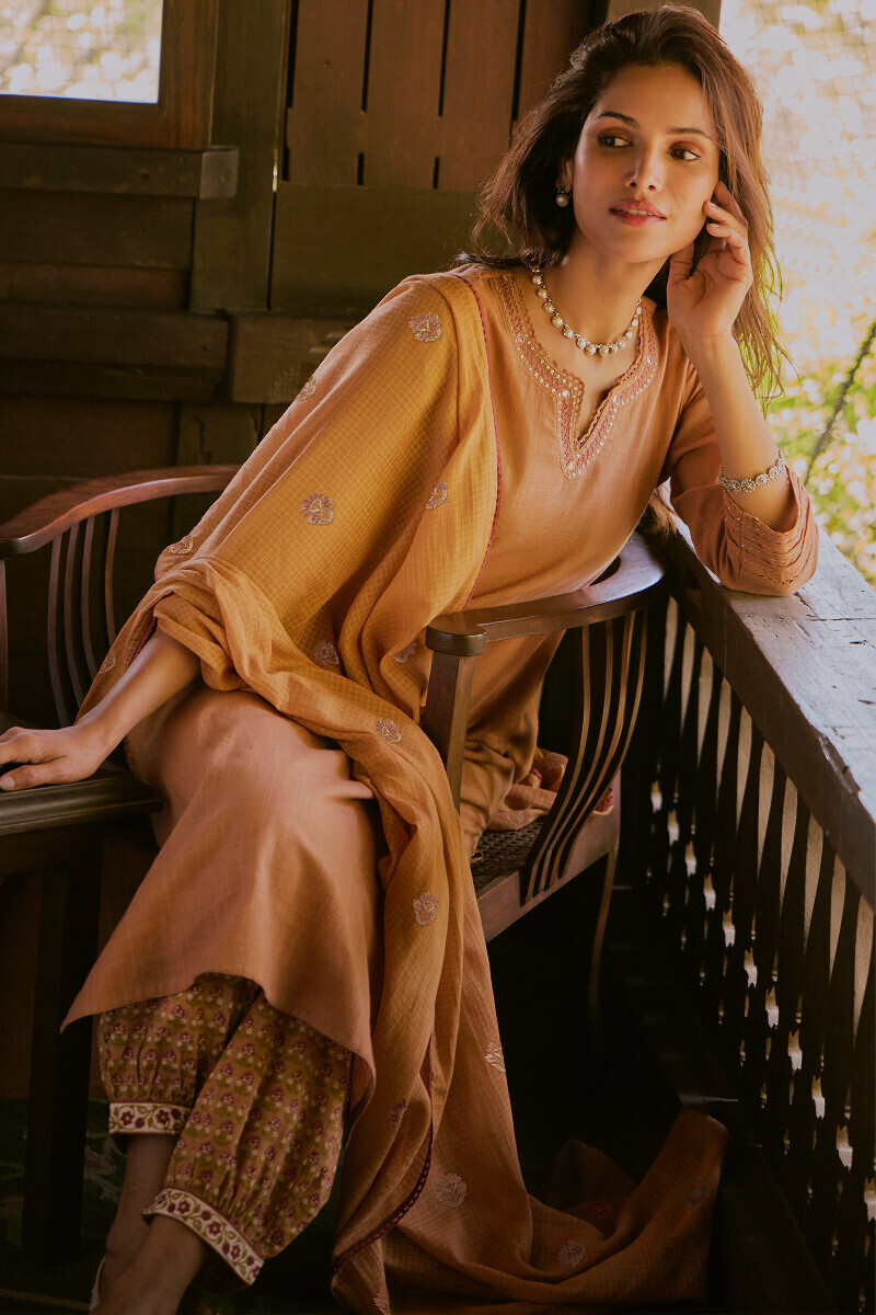 Mustard Handcrafted Straight Gauze Slub Kurta