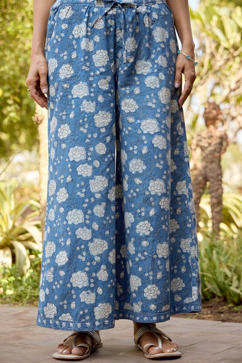 Indigo Hand Block-Printed Cotton Palazzo