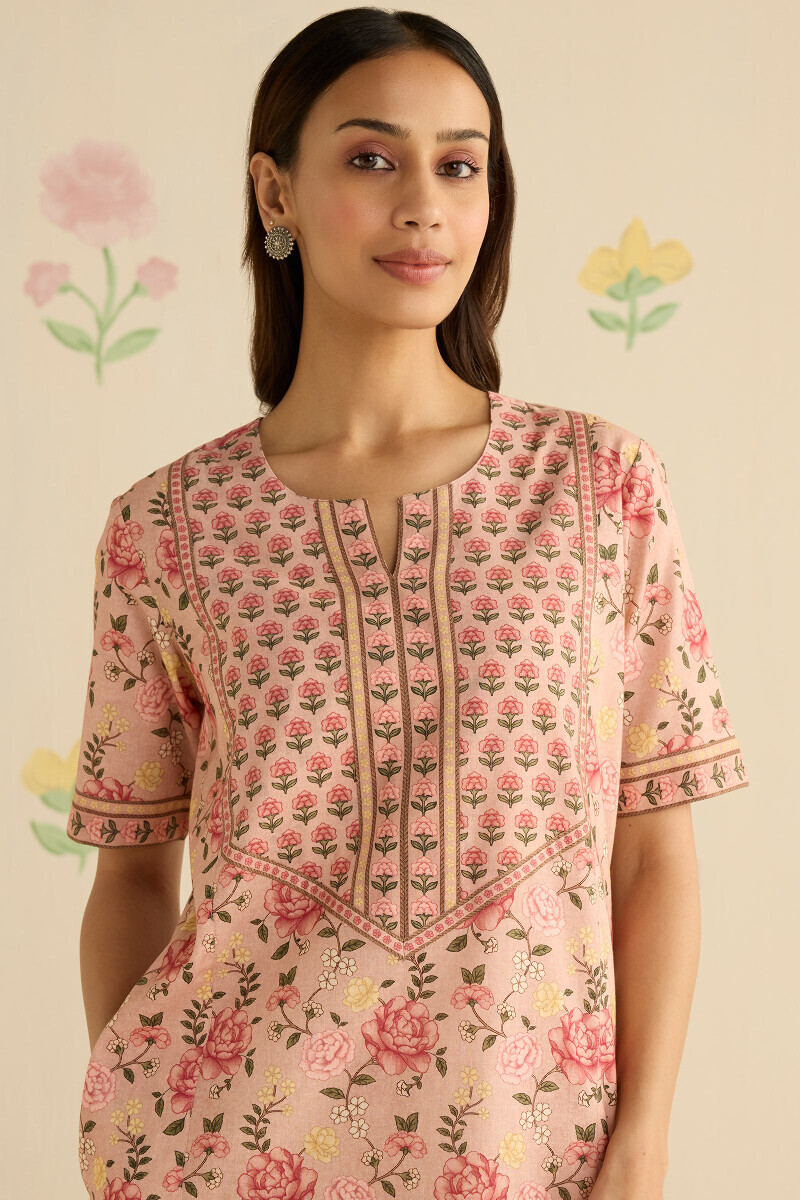 Peach Printed Cotton Kaftan