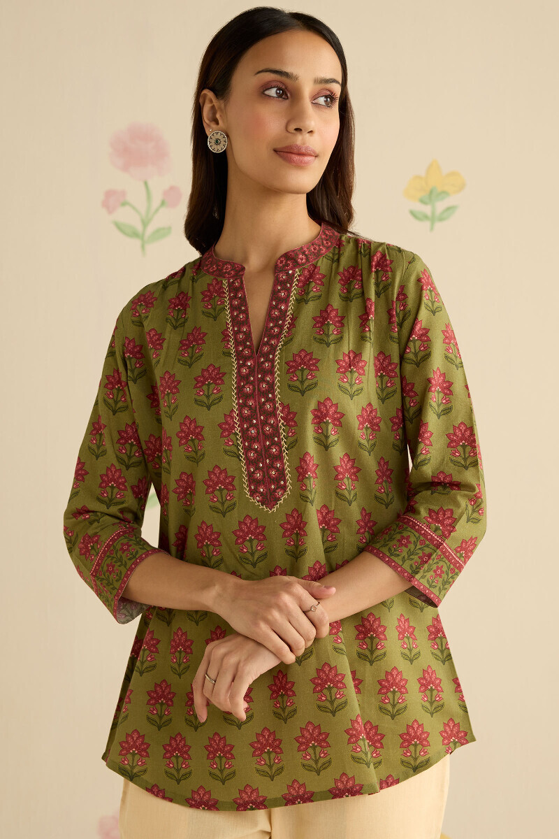 Green Printed Cotton Top