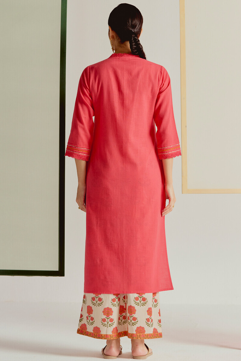 Pink Handcrafted Straight Gauze Slub Kurta