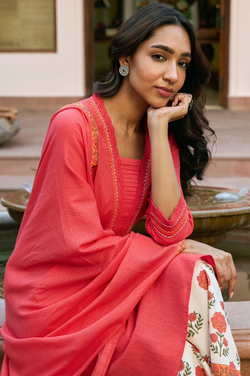 Pink Handcrafted Kota Dupatta