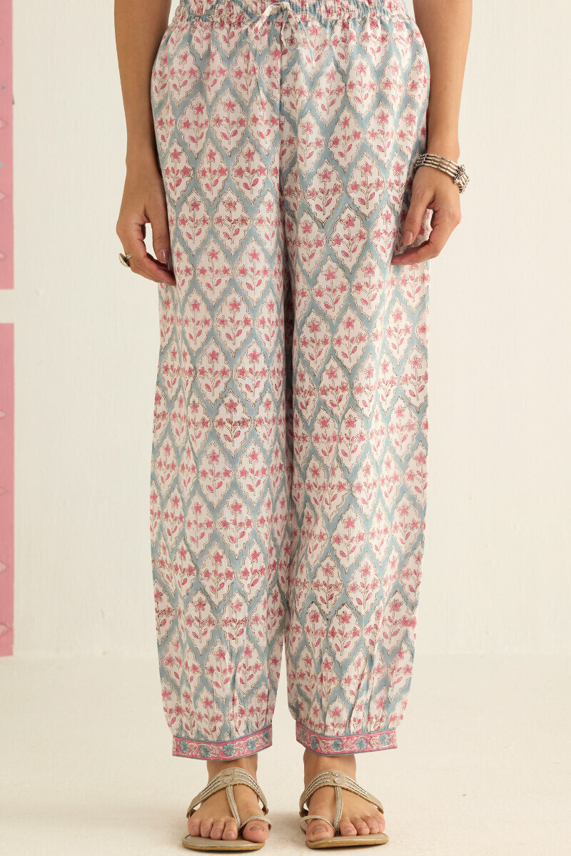 Grey Hand Block Printed Cotton Izhaar Pants