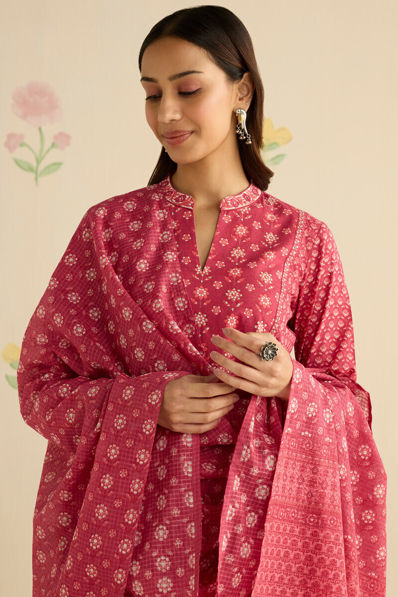 Pink Hand Printed Kota Dupatta