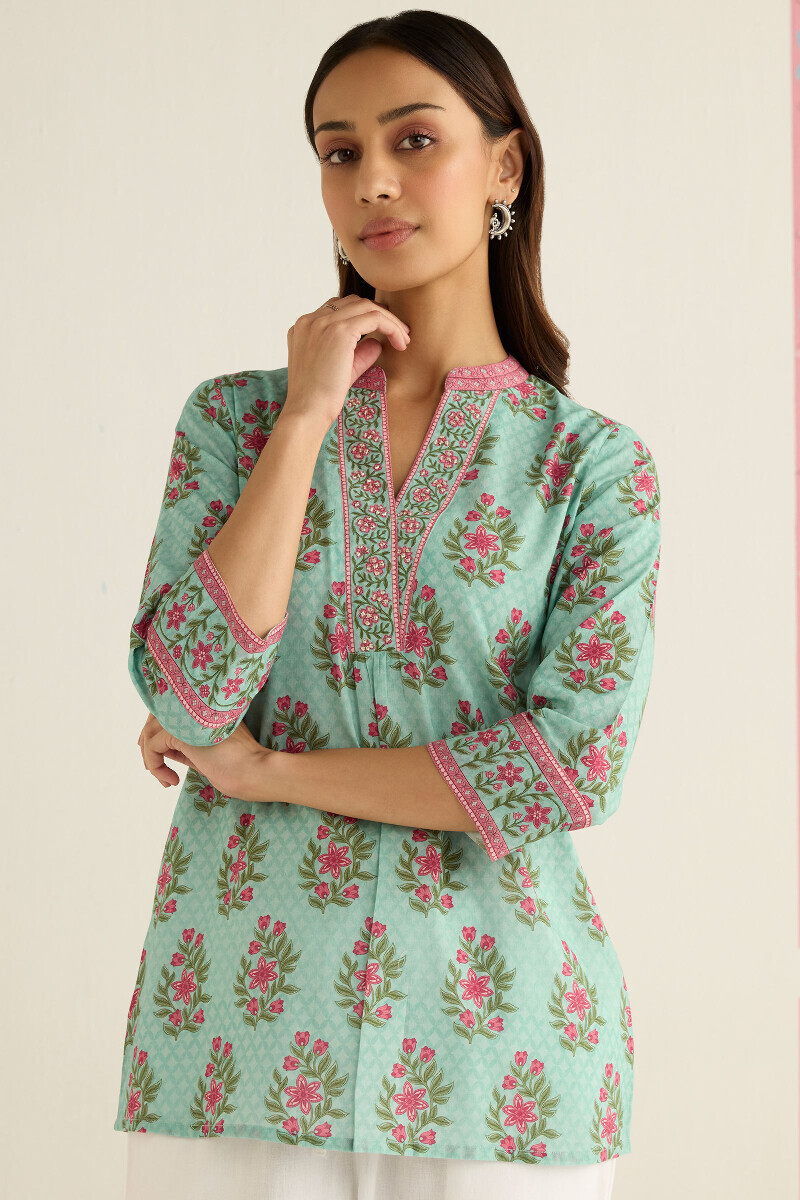 Blue Printed Cotton Top
