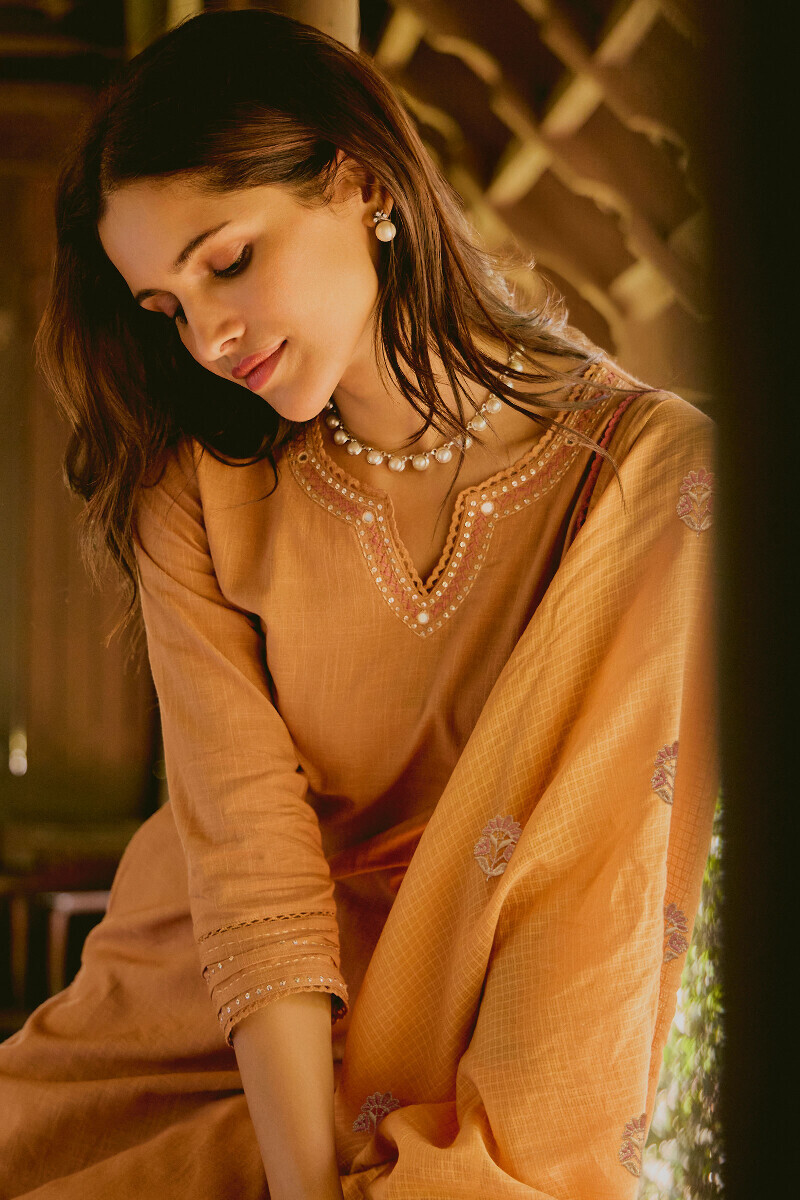 Mustard Handcrafted Straight Gauze Slub Kurta