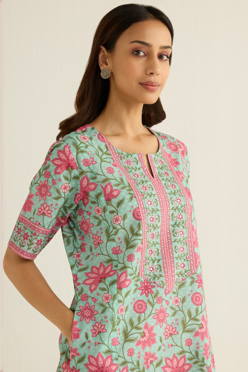 Blue Printed Cotton Kaftan