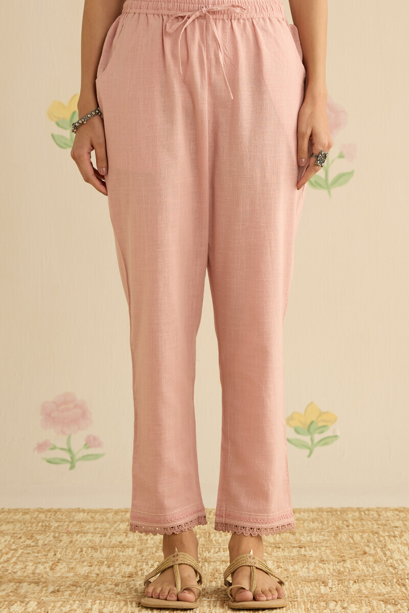 Pink Handcrafted Gauze Slub Narrow Pants