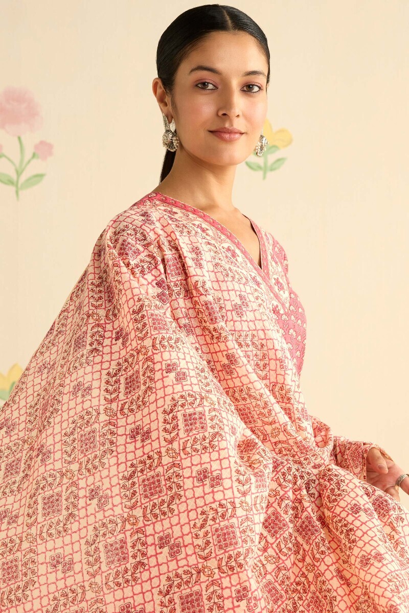 Cream Hand Printed Kota Dupatta