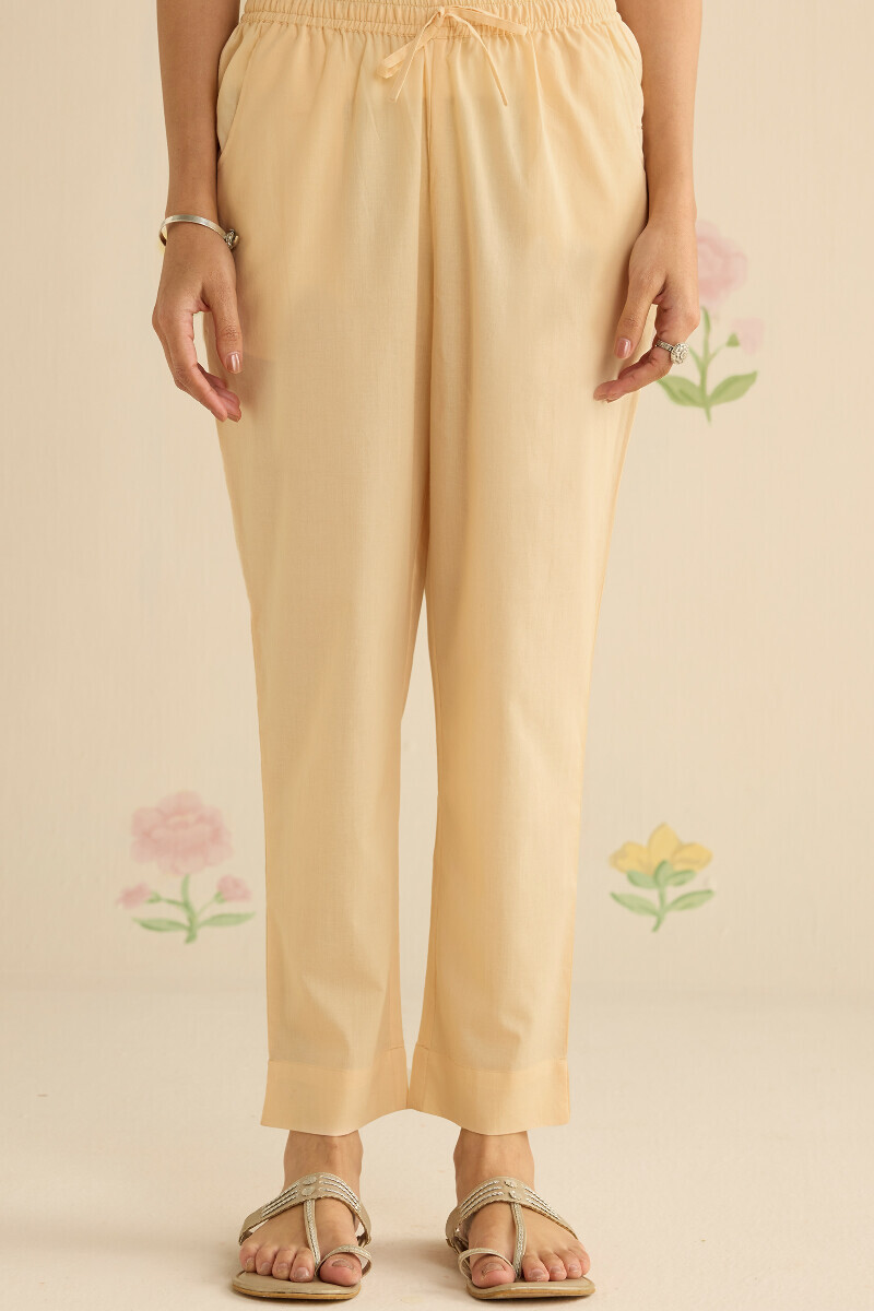 Cream Handcrafted Cotton Narrow Pants