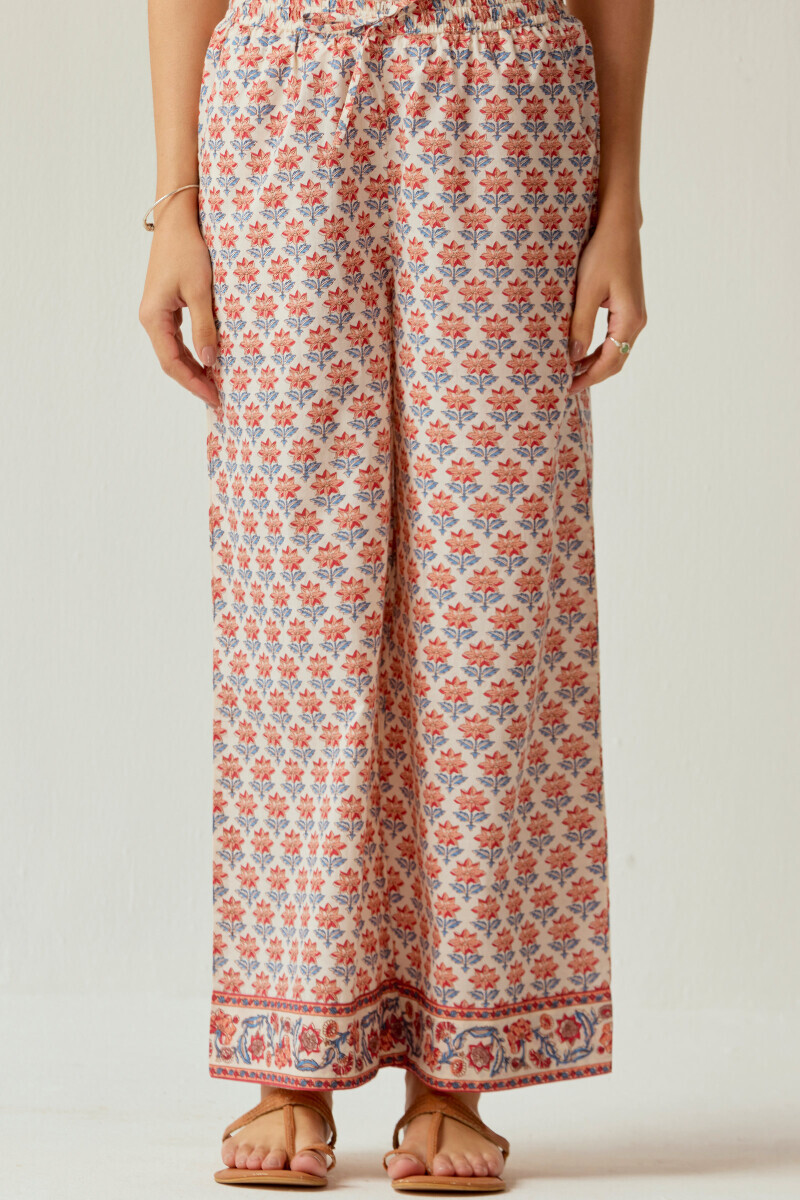 Cream Hand Printed Cotton Farsi