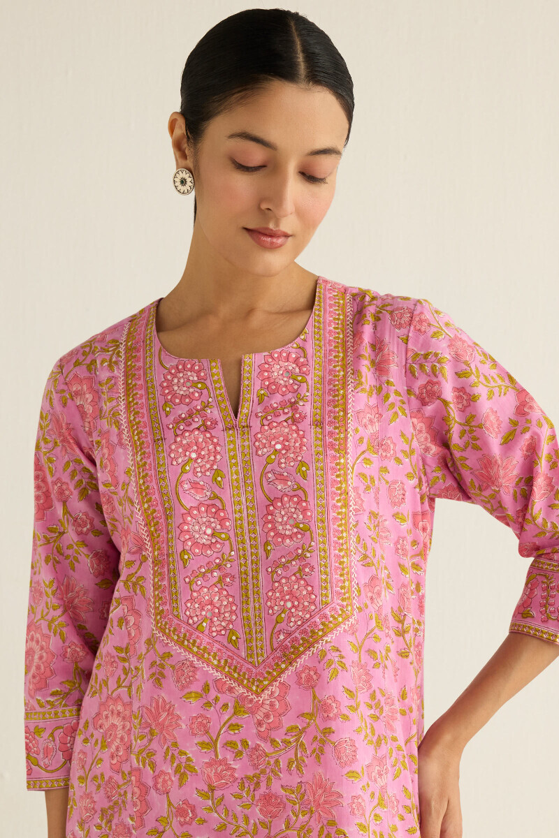 Purple Hand Block Printed Cotton Kaftan