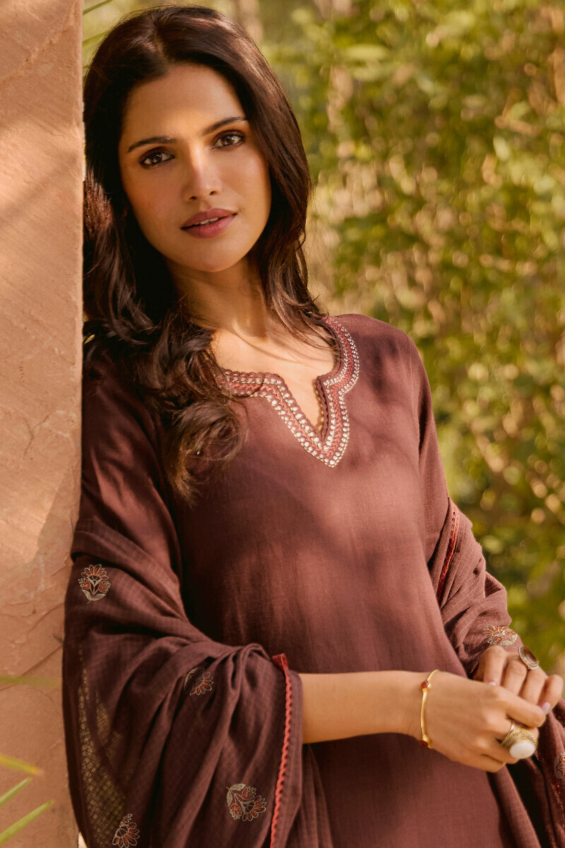 Brown Handcrafted Straight Gauze Slub Kurta