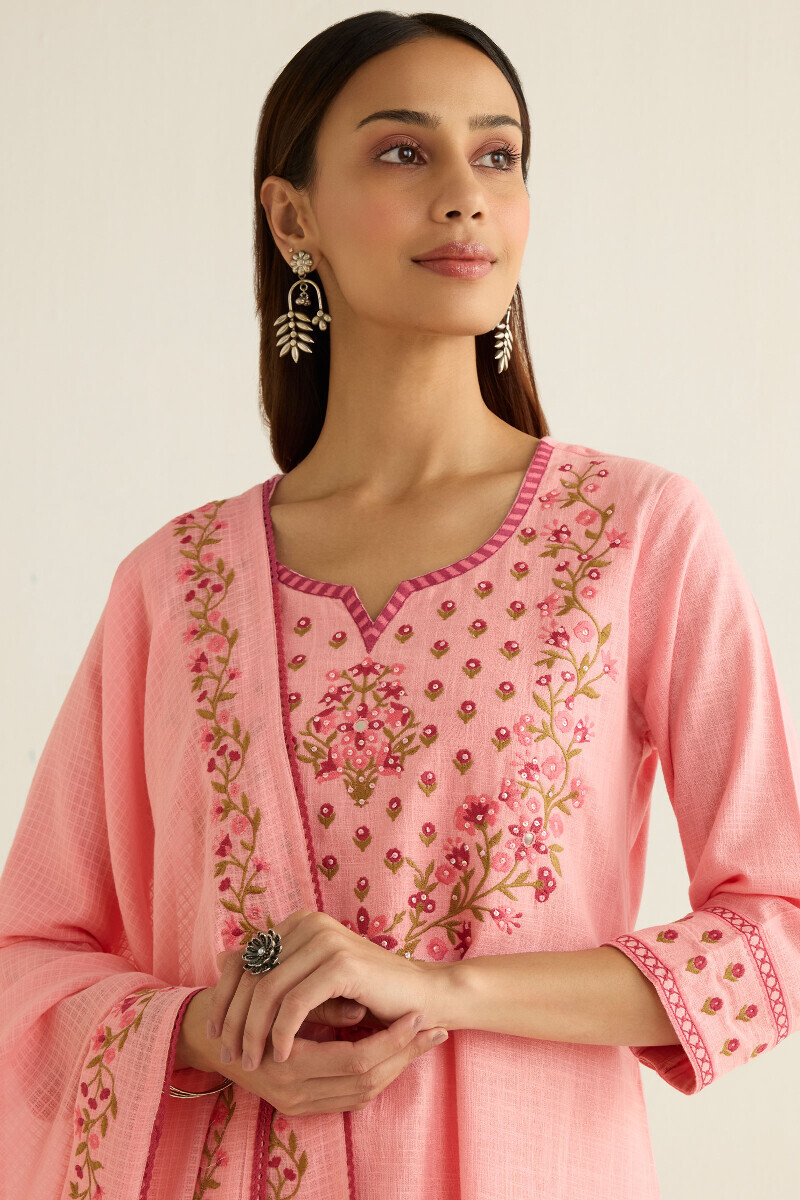 Pink Handcrafted Kota Dupatta