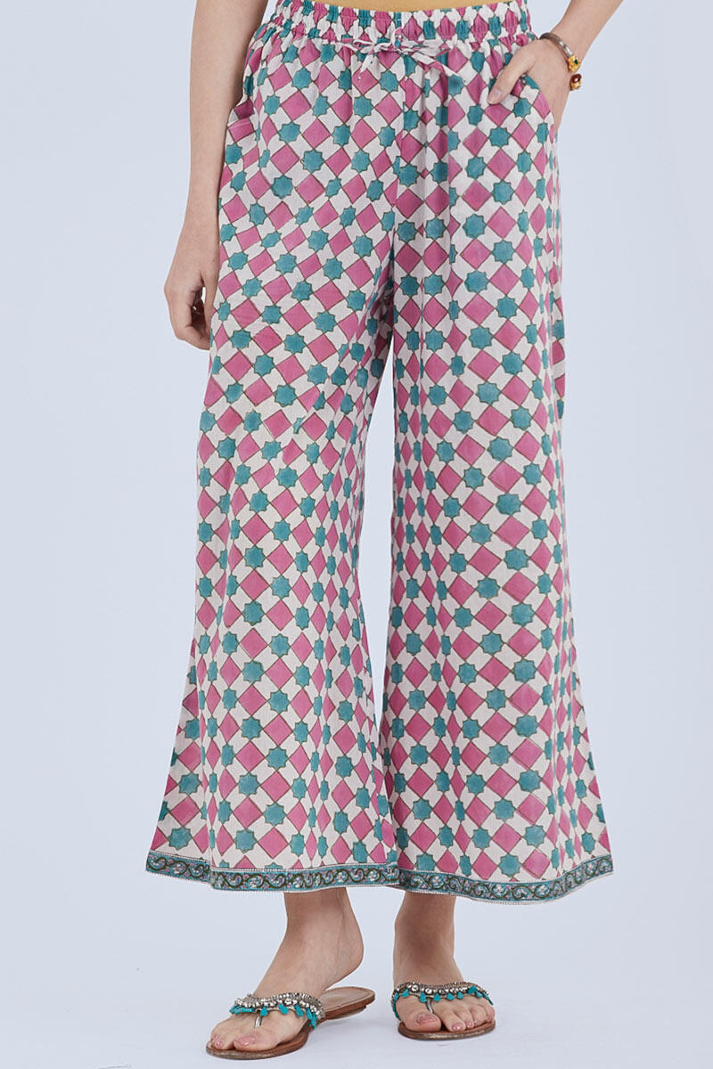 Pink Block Printed Cotton Palazzo