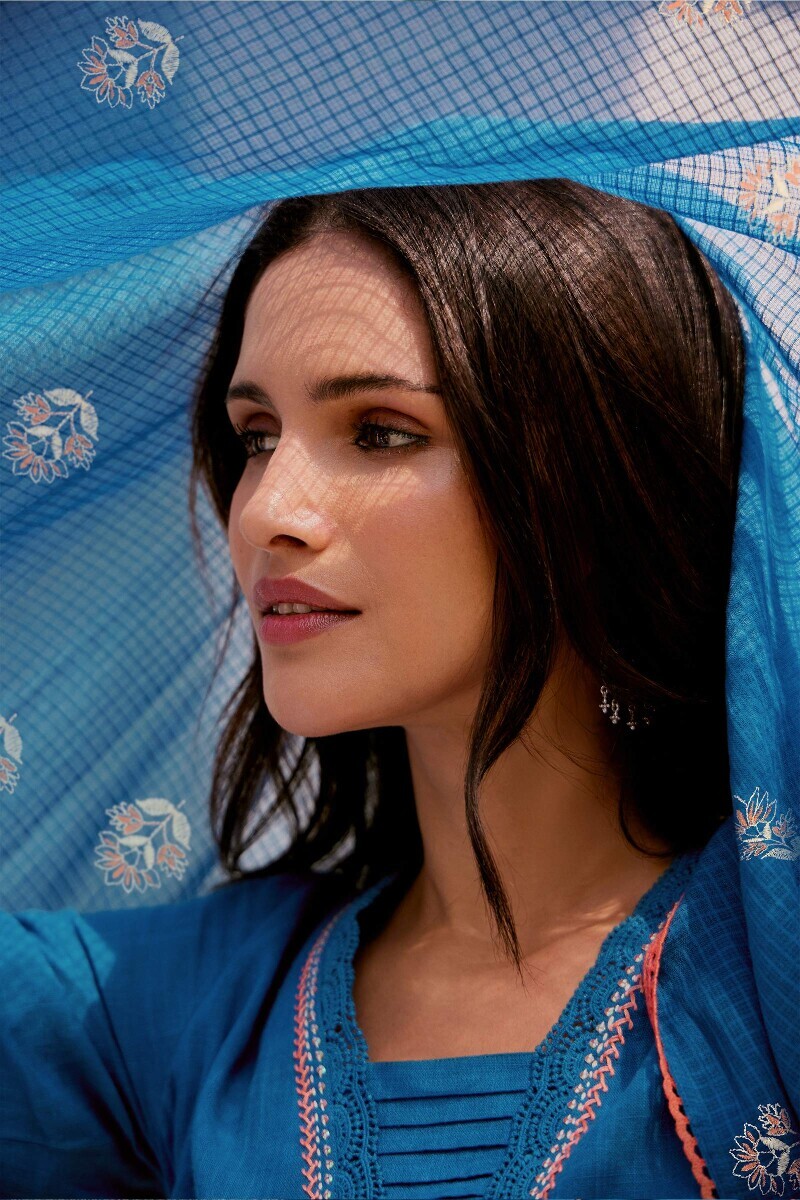 Blue Handcrafted Kota Dupatta