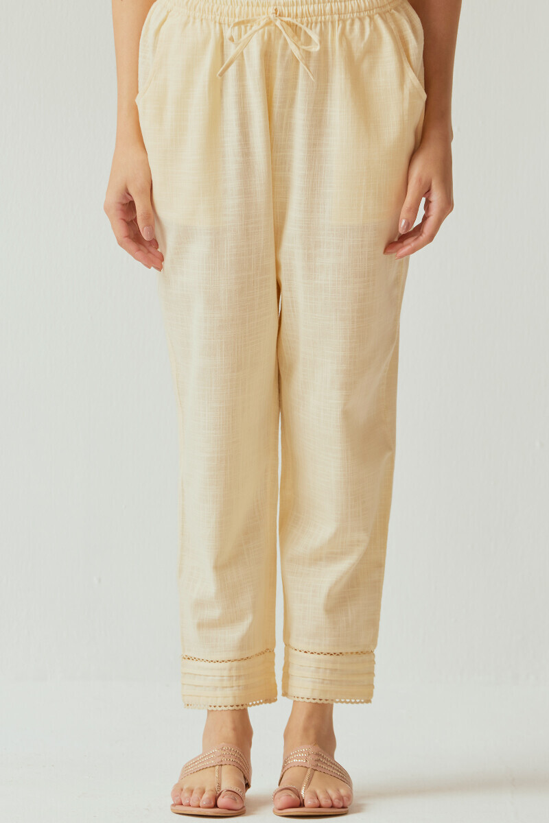 Cream Handcrafted Gauze Slub Narrow Pants