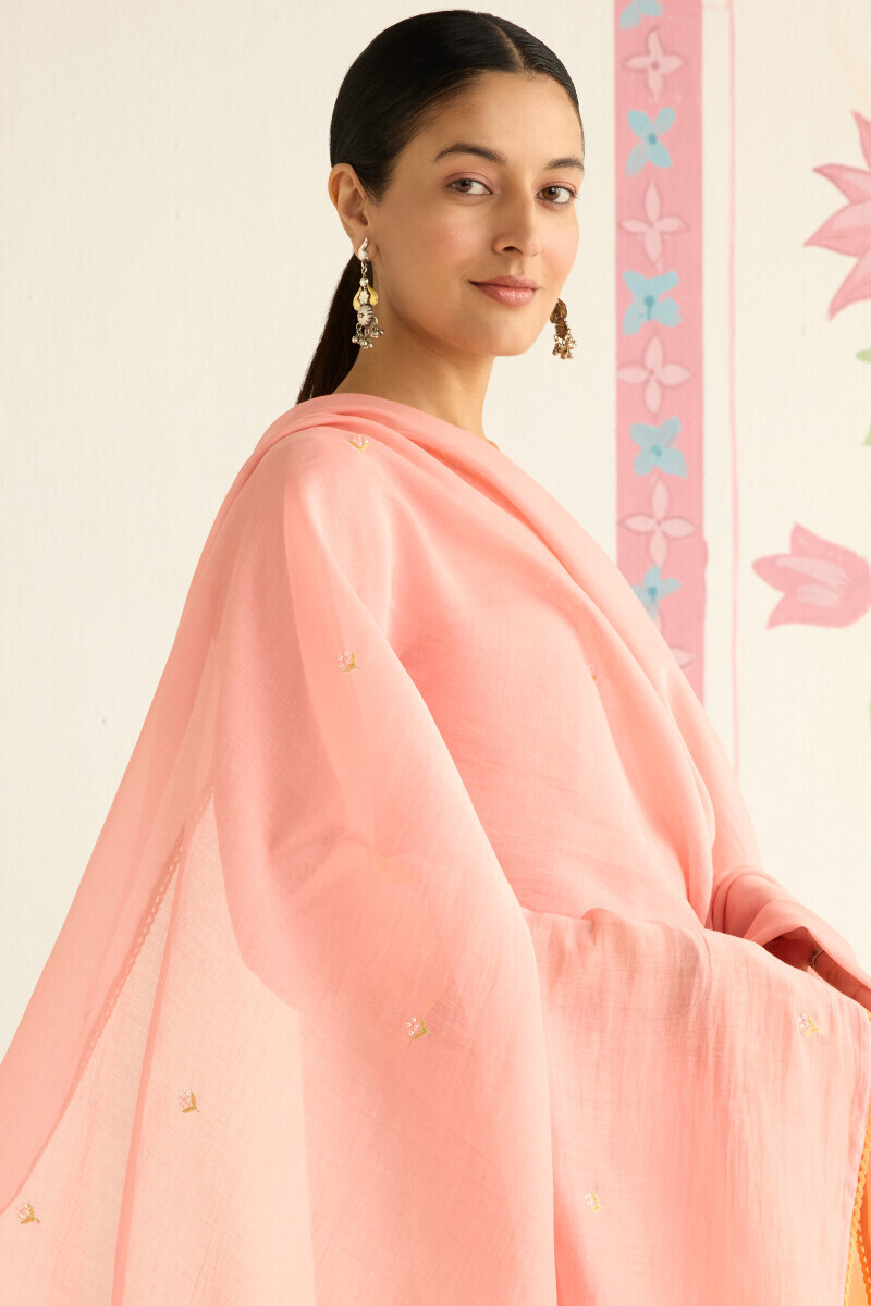 Pink Handcrafted Cotton Silk Dupatta