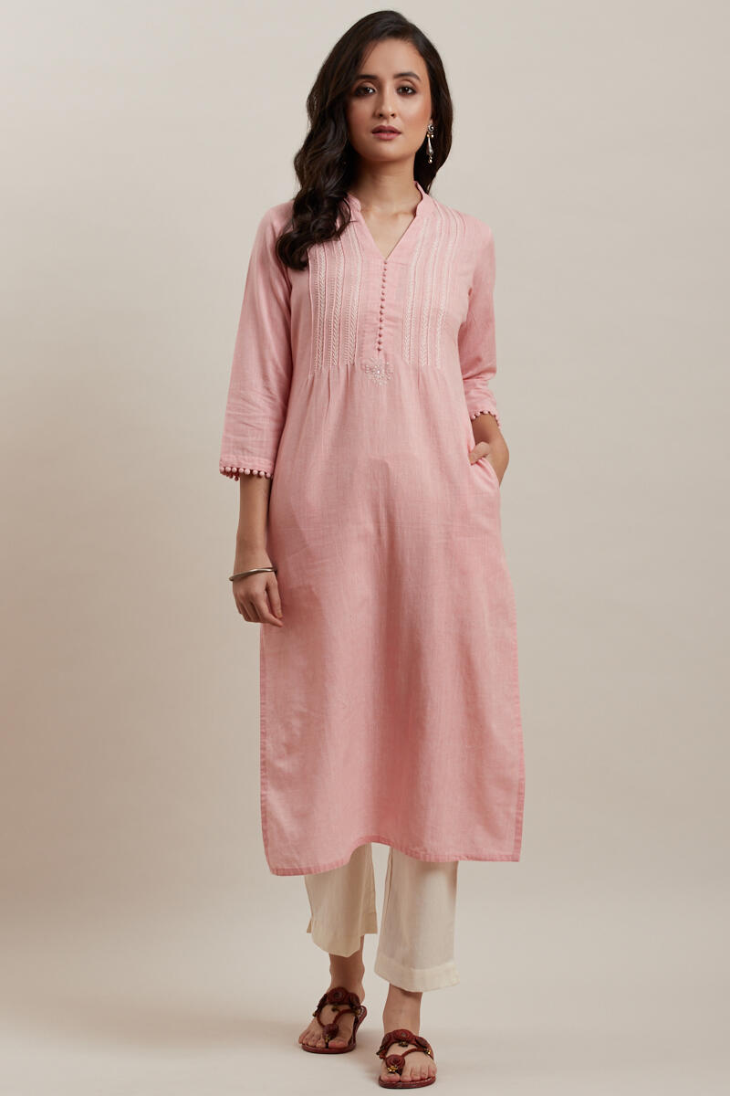 Buy Kashida Light Pink Kurta Pink Kurtas for Women