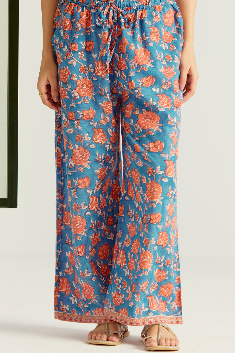 Blue Hand Block-Printed Cotton Farsi