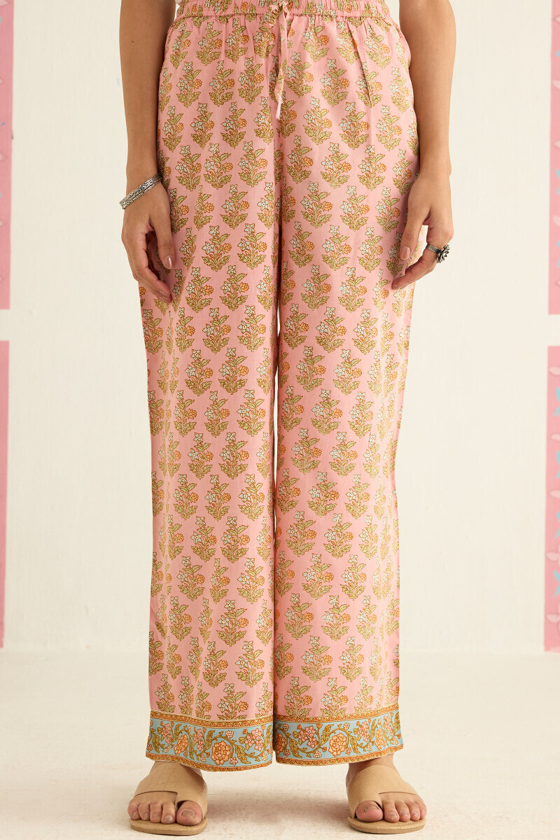Pink Hand Printed Viscose Farsi