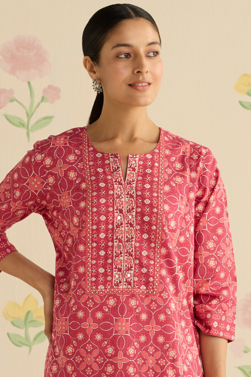Pink Hand Printed Cotton Kaftan