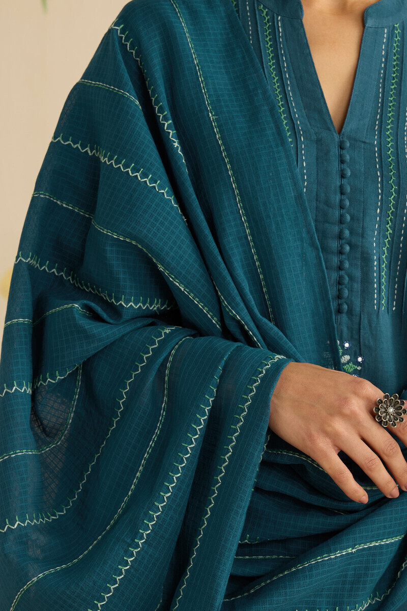 Navy Blue Handcrafted Kota Dupatta
