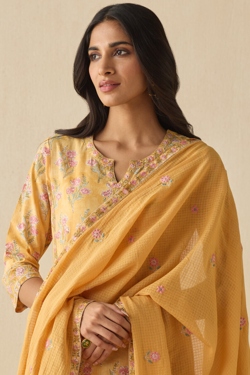 Yellow Handcrafted Kota Dupatta