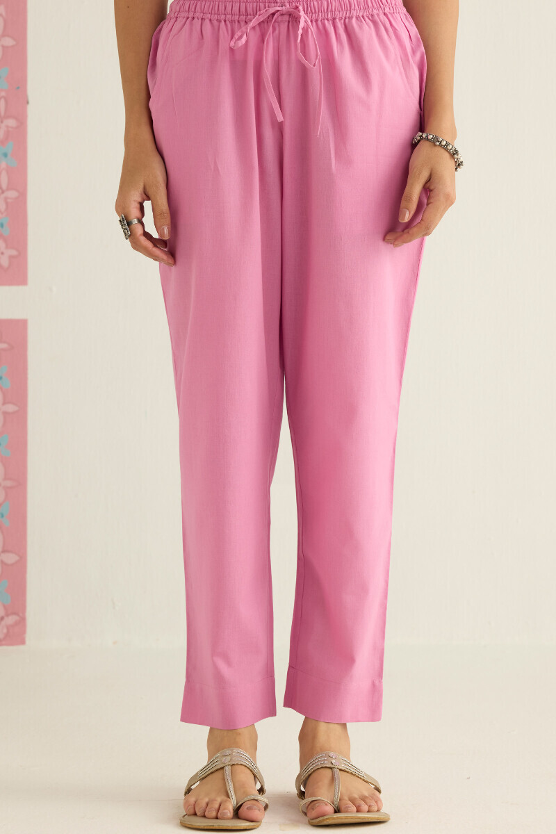 Purple Handcrafted Cotton Narrow Pants