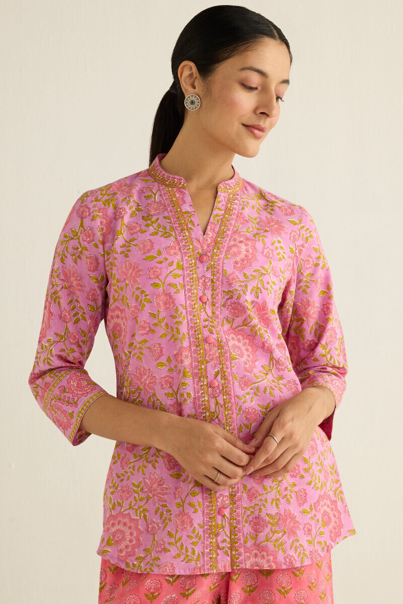 Purple Hand Block Printed Cotton Loungewear Set