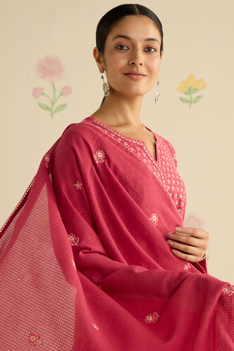 Pink Handcrafted Kota Dupatta
