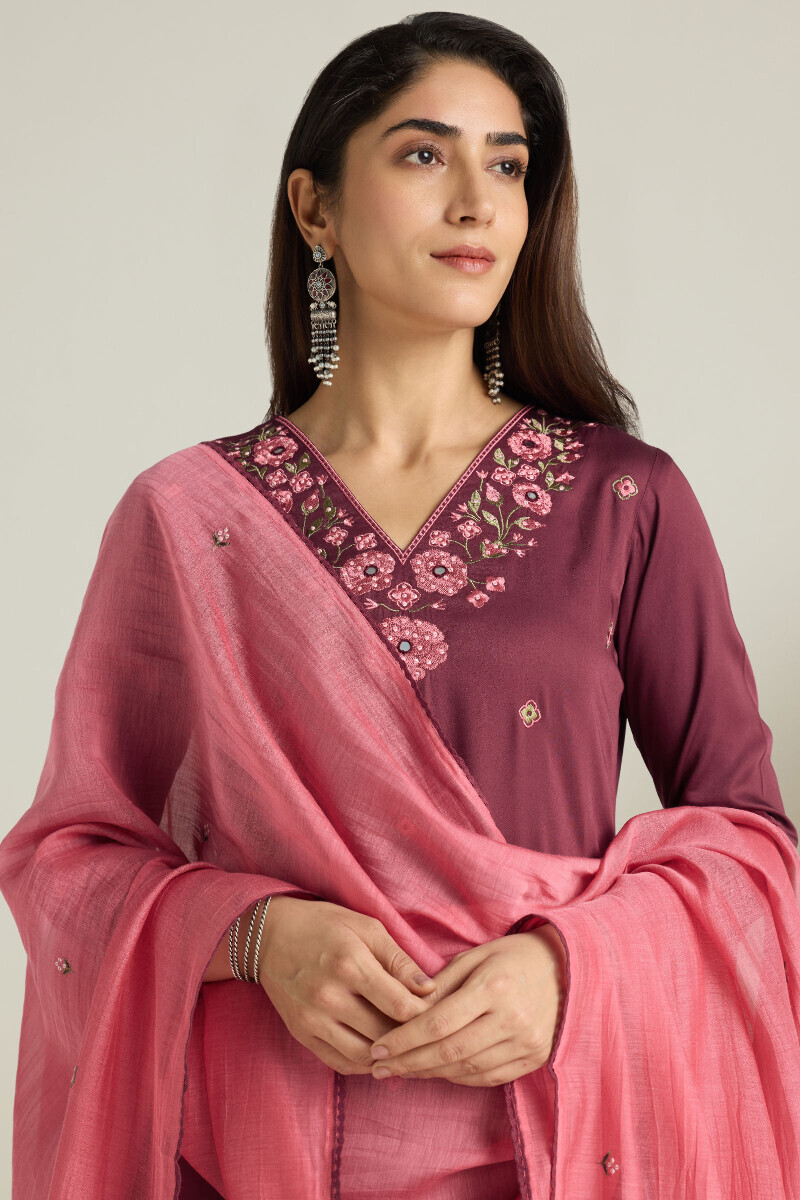 Pink Handcrafted Cotton Silk Dupatta